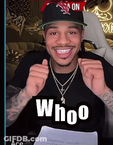 A Man Wearing A Hat And A Necklace With The Words Whoo On The Bottom GIF
