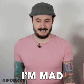 A Man Wearing A Hat And A Pink Shirt Is Saying I 'M Mad GIF