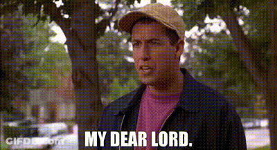 A Man Wearing A Hat And A Pink Shirt Is Standing In Front Of Trees And Says My Dear Lord . GIF