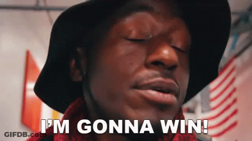 A Man Wearing A Hat And A Red Shirt Is Saying I 'M Gonna Win . GIF