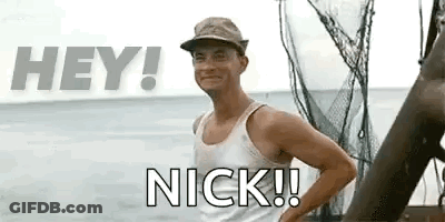 A Man Wearing A Hat And A Tank Top Is Standing On A Boat In The Water . GIF