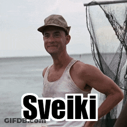 A Man Wearing A Hat And A Tank Top With The Word Sveiki Written On The Bottom GIF