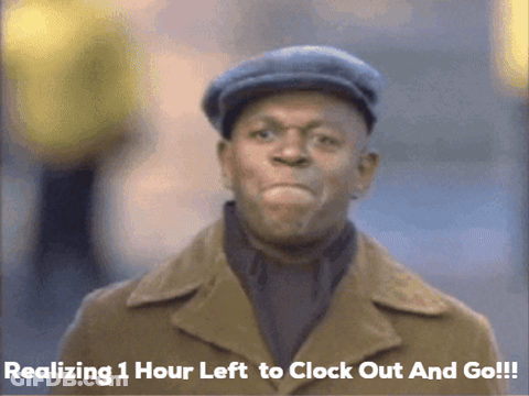 A Man Wearing A Hat And A Trench Coat Is Realizing 1 Hour Left To Clock Out And Go GIF