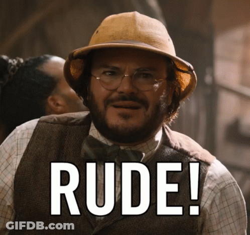 A Man Wearing A Hat And Glasses Has The Word Rude On His Chest GIF