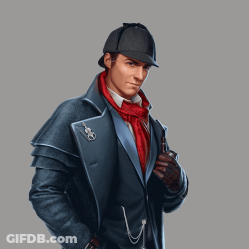 A Man Wearing A Hat And Scarf Holding A Pipe GIF