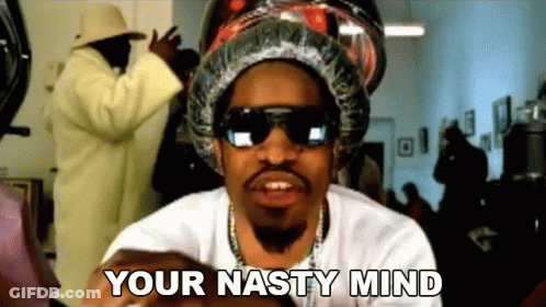 A Man Wearing A Hat And Sunglasses Says Your Nasty Mind GIF