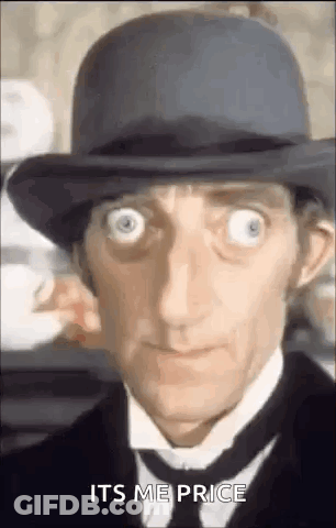 A Man Wearing A Hat And Tie Is Making A Funny Face And Says `` Its Me Price '' . GIF