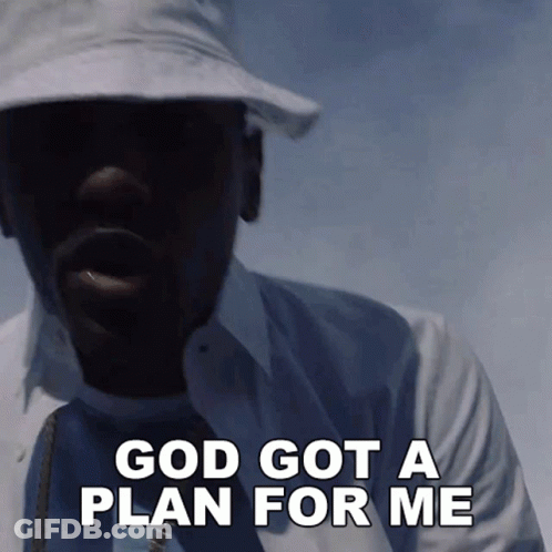 A Man Wearing A Hat And Tie Is Saying God Got A Plan For Me GIF