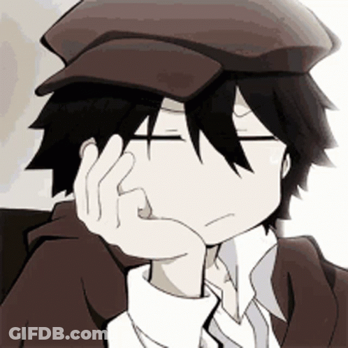 A Man Wearing A Hat And Tie With His Hand On His Chin . GIF
