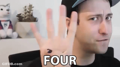 A Man Wearing A Hat Is Giving The Number Four With His Hand GIF