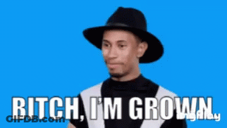 A Man Wearing A Hat Says Bitch I 'M Grown On A Blue Background GIF
