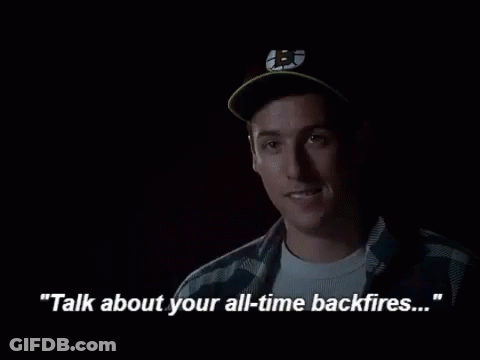 A Man Wearing A Hat Says " Talk About Your All-Time Backfires ... " GIF