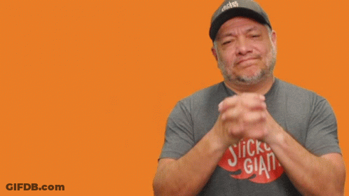 A Man Wearing A Hat That Says Stickers Giant GIF