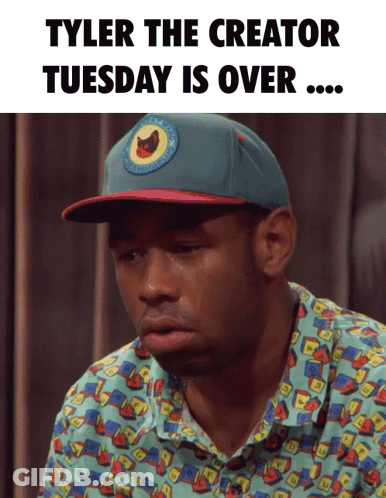A Man Wearing A Hat That Says Tyler The Creator On It GIF