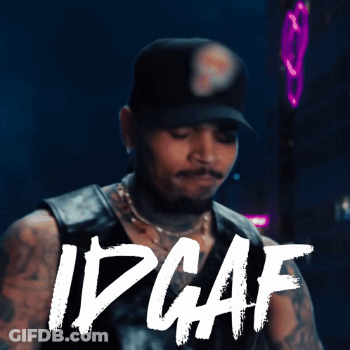 A Man Wearing A Hat With The Word Idgaf On It GIF