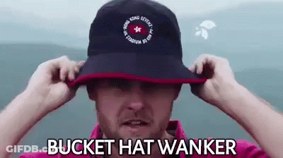 Man Wearing Bucket Hat Wanker Text GIF