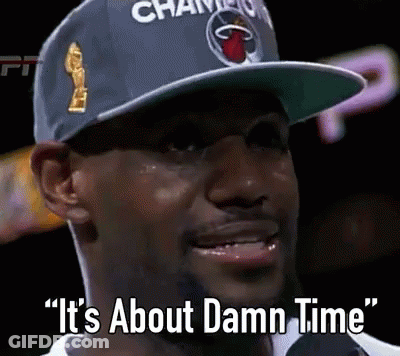 A Man Wearing A Hat With The Words " It 'S About Damn Time " Written On It GIF