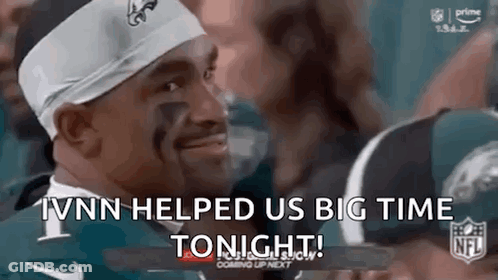 A Man Wearing A Headband With The Words `` Ivnn Helped Us Big Time Tonight ! '' GIF