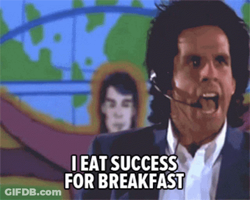A Man Wearing A Headset Is Saying I Eat Success For Breakfast GIF
