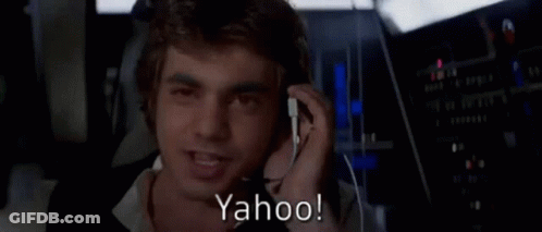 Man Wearing Headset Talking On Phone Saying Yahoo GIF