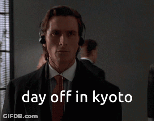 A Man Wearing A Headset With The Words Day Off In Kyoto Written Below Him GIF