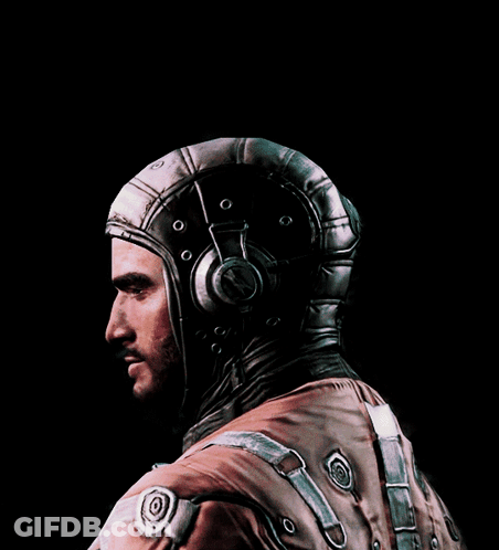 A Man Wearing A Helmet And Headphones Has A Circle On His Chest GIF
