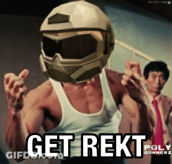A Man Wearing A Helmet With The Words Get Rekt On It GIF