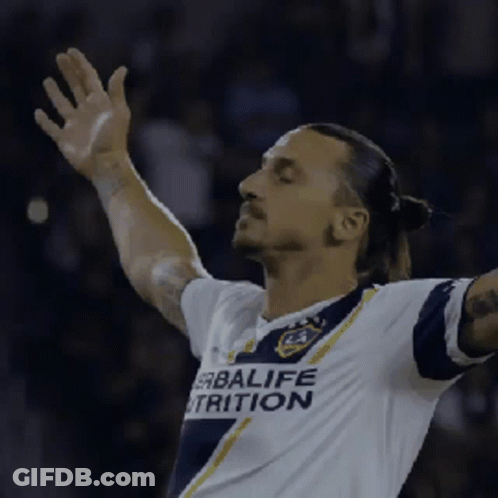 A Man Wearing A Herbalife Nutrition Shirt Holds His Hand Up In The Air GIF