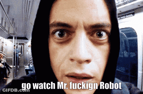 A Man Wearing A Hooded Jacket Says " Go Watch Mr. Fuckign Robot " GIF