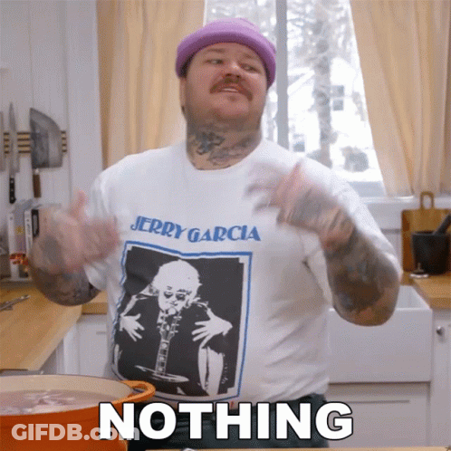 A Man Wearing A Jerry Garcia Shirt Says Nothing In A Kitchen GIF