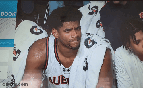 A Man Wearing A Jersey That Says Auburn Sits In The Stands GIF