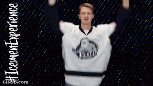 A Man Wearing A Jersey That Says ' Icemen Experience ' On It GIF