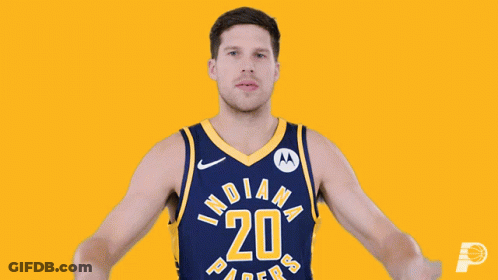 A Man Wearing A Jersey That Says Indiana Pacers 20 GIF