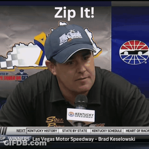 A Man Wearing A Kentucky Speedway Hat Is On A TV Screen GIF