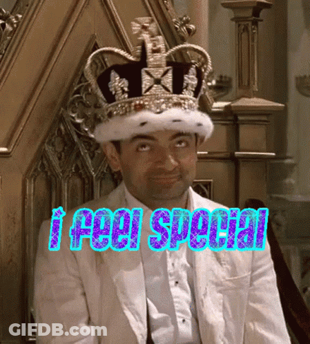 A Man Wearing A King 'S Crown Is Sitting On A Throne With The Words I Feel Special Behind Him GIF