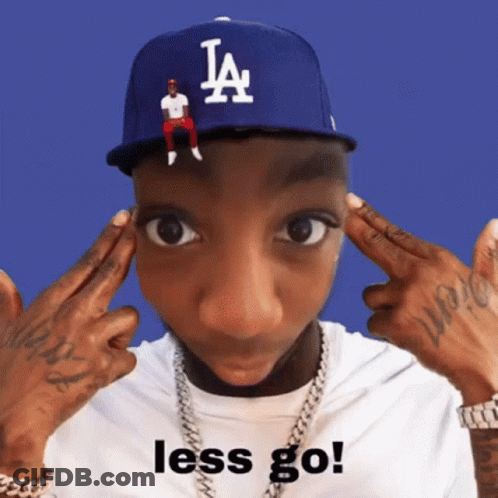A Man Wearing A La Hat Says Less Go On The Bottom GIF