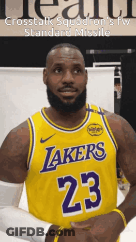 A Man Wearing A Lakers Jersey With The Number 23 GIF