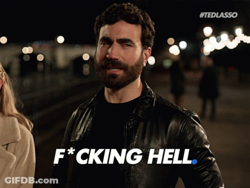 A Man Wearing A Leather Jacket Says F * Cking Hell GIF