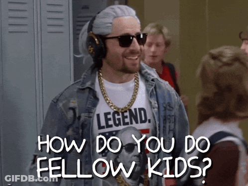 A Man Wearing A Legend T-Shirt And Sunglasses Says How Do You Do Fellow Kids GIF