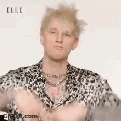 A Man Wearing A Leopard Print Shirt And A Necklace Is Making A Funny Face . GIF