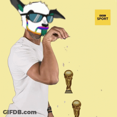 Man In Llama Mask And Sunglasses Holding Trophy GIF