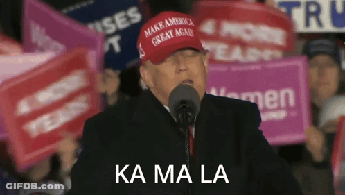 A Man Wearing A Make America Great Again Hat Is Giving A Speech GIF