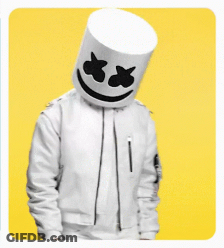 A Man Wearing A Marshmallow Mask And A White Jacket Is Dancing GIF