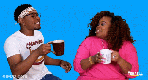 A Man Wearing A Maruchan Instant Lunch Shirt Holds A Cup Of Coffee GIF