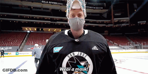 A Man Wearing A Mask And A Jersey That Says San Jose GIF