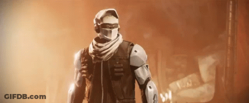 A Man Wearing A Mask And A Scarf Is Standing In A Room In A Video Game . GIF