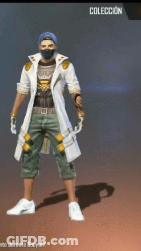 A Man Wearing A Mask And A White Coat Is Standing In Front Of A Collection Sign GIF