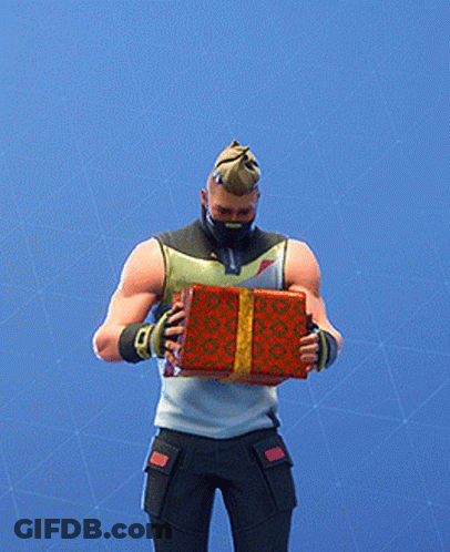 A Man Wearing A Mask And Gloves Is Holding A Red Gift Box GIF