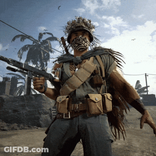 A Man Wearing A Mask And Holding A Gun GIF