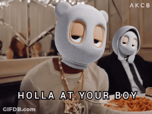 A Man Wearing A Mask Says Holla At Your Boy While Eating Spaghetti GIF